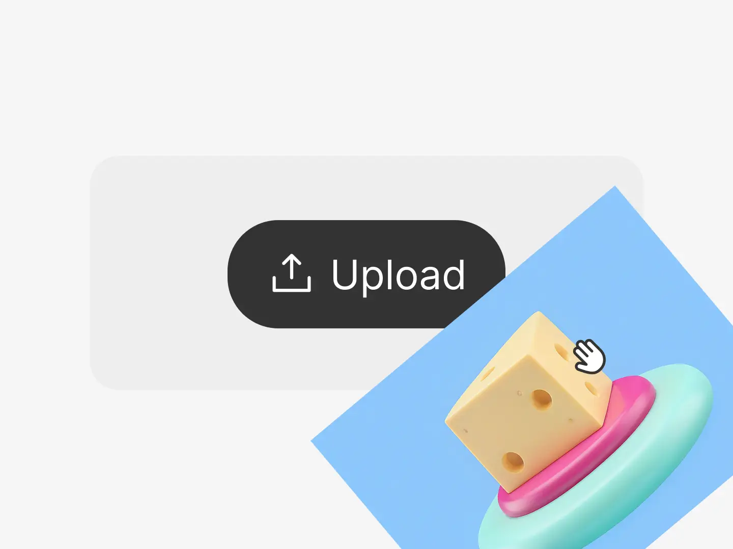 A wooden mannequin suspended by strings floats over a blue background, partially rotated, ready to be uploaded. The “Upload” button suggests the beginning of a creative process, capturing the first step in generating motion-rich animations from image input in an intuitive, drag-and-drop interface.