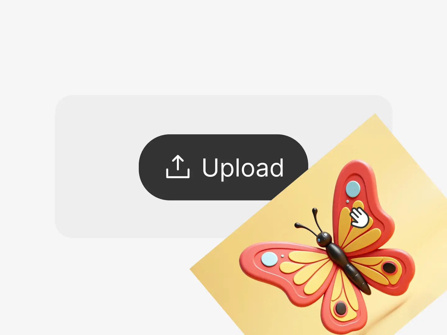 Begin your creation by uploading a reference image. In this example, a stylized cartoon butterfly is selected as the input. Simply drag and drop the image or click “Upload” to start transforming your visual idea into motion.