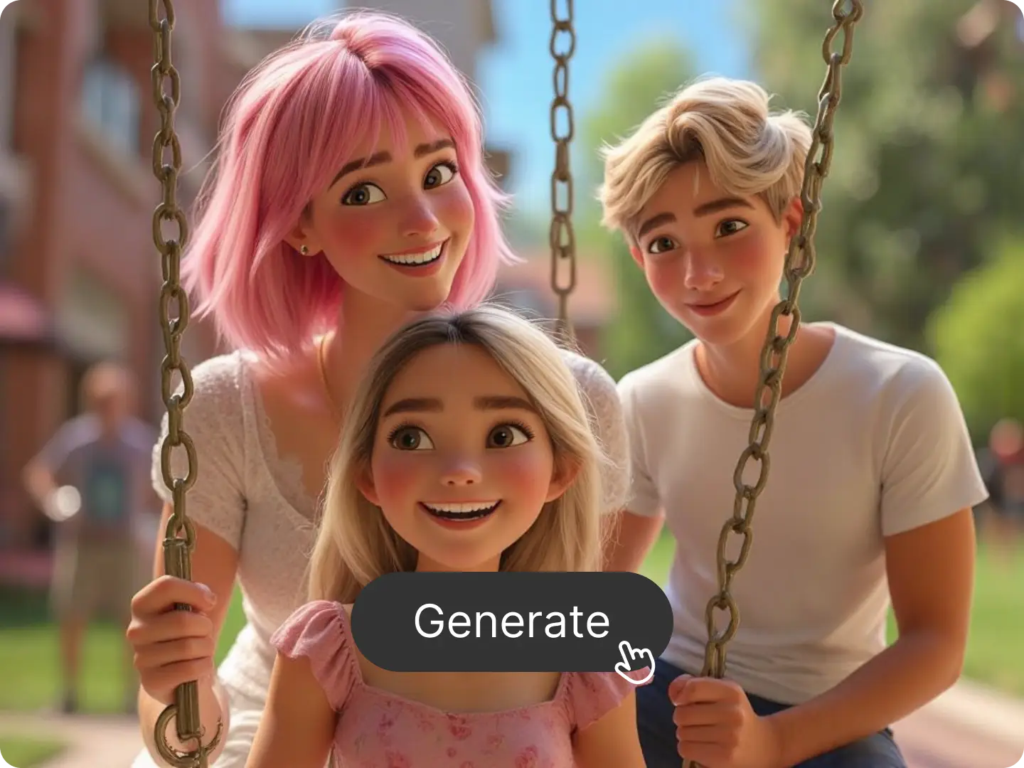 Cartoon looks of one woman with her son and daughter