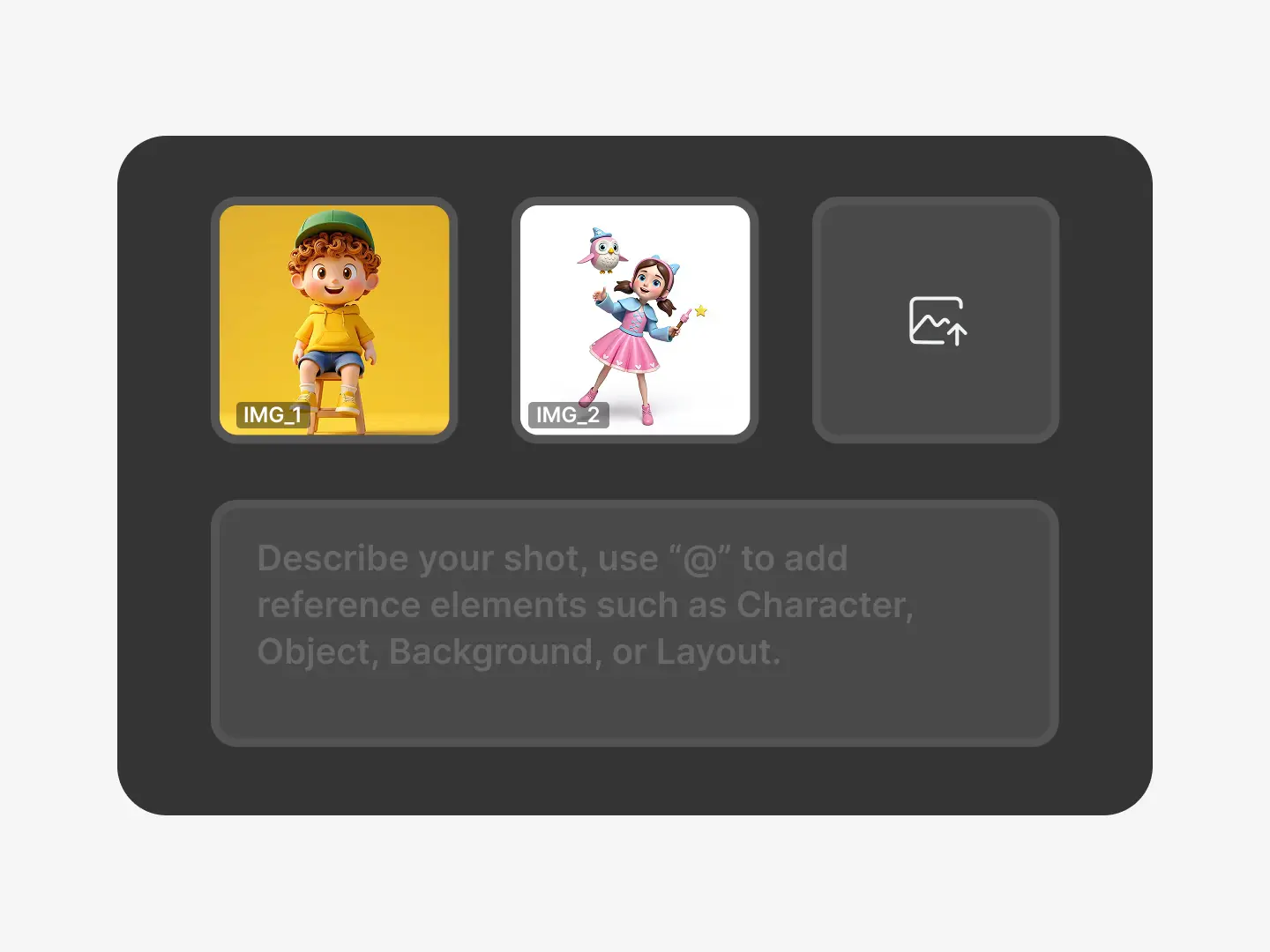 An interface panel displays two character thumbnails