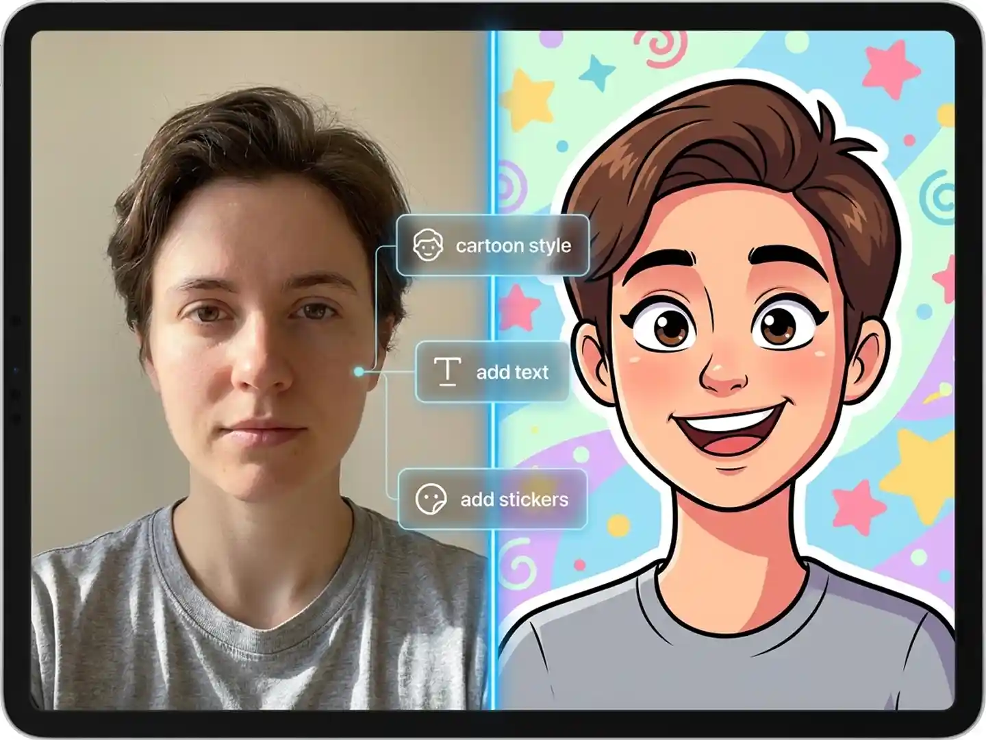 Customize cartoons with text & graphics