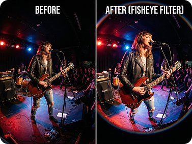 Social media avatar with bold fish eye lens effect