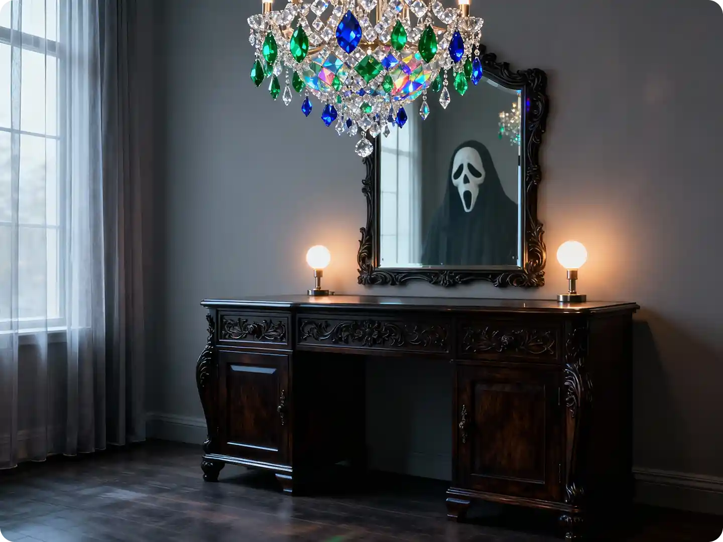 A fluffy gray kitten wearing a chef hat