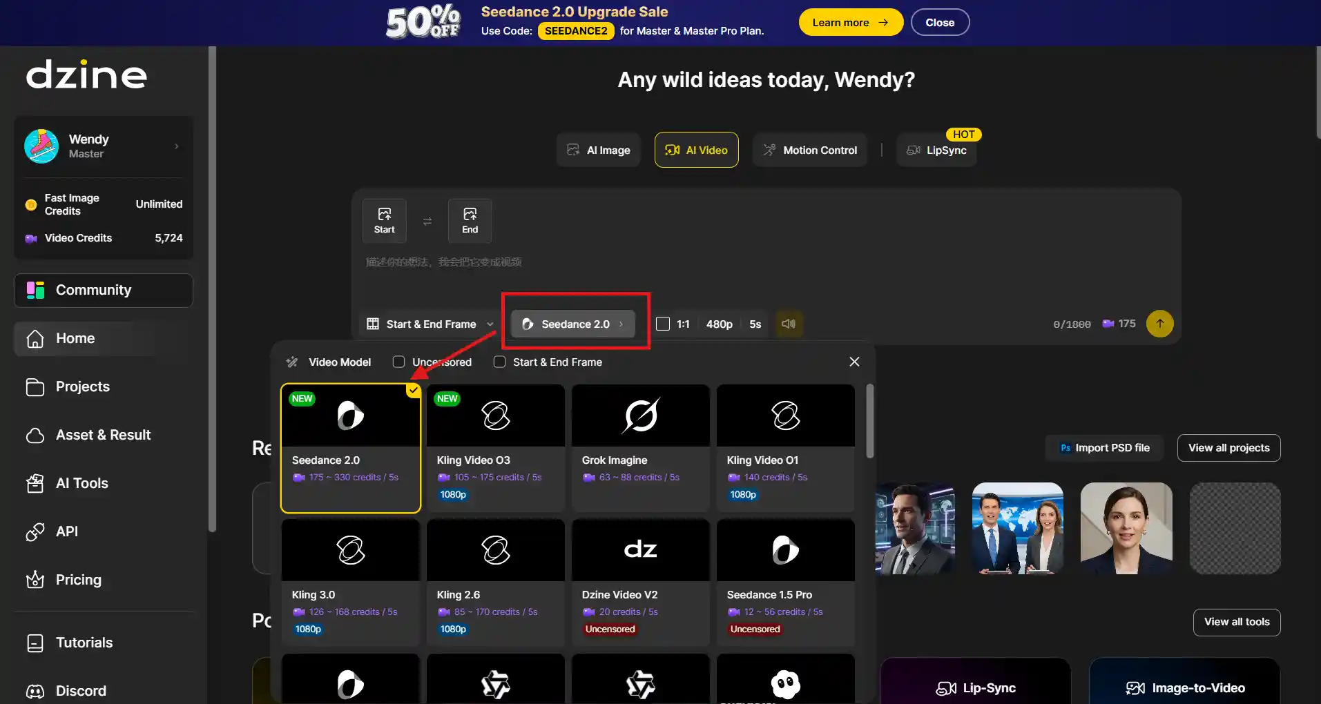 Seedance 2.0 on Dzine