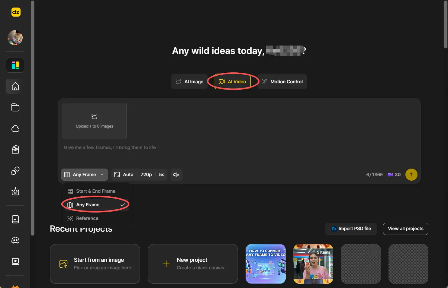 choose Any Frame on Dzine AI