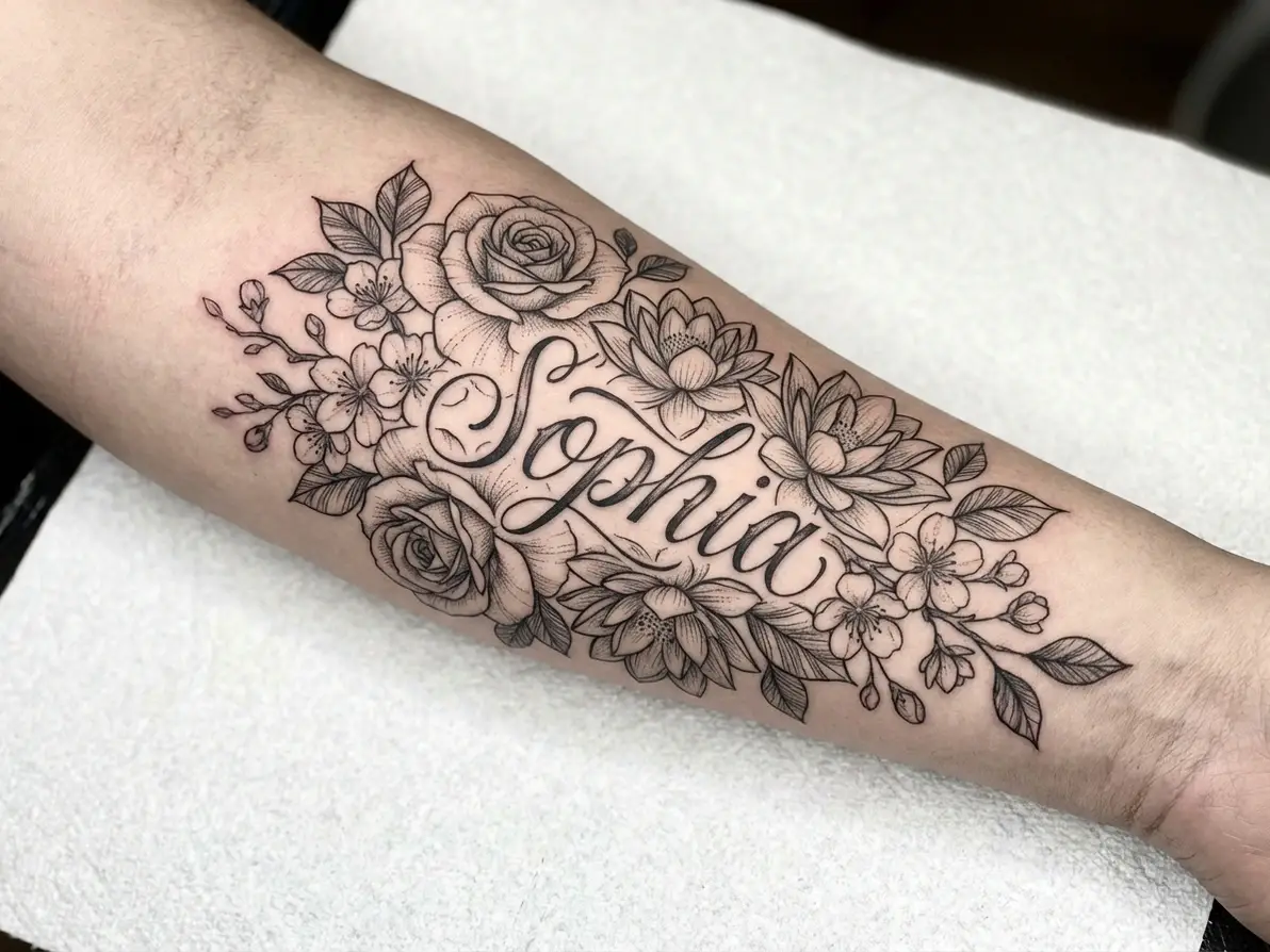 Name Tattoos with Floral Designs