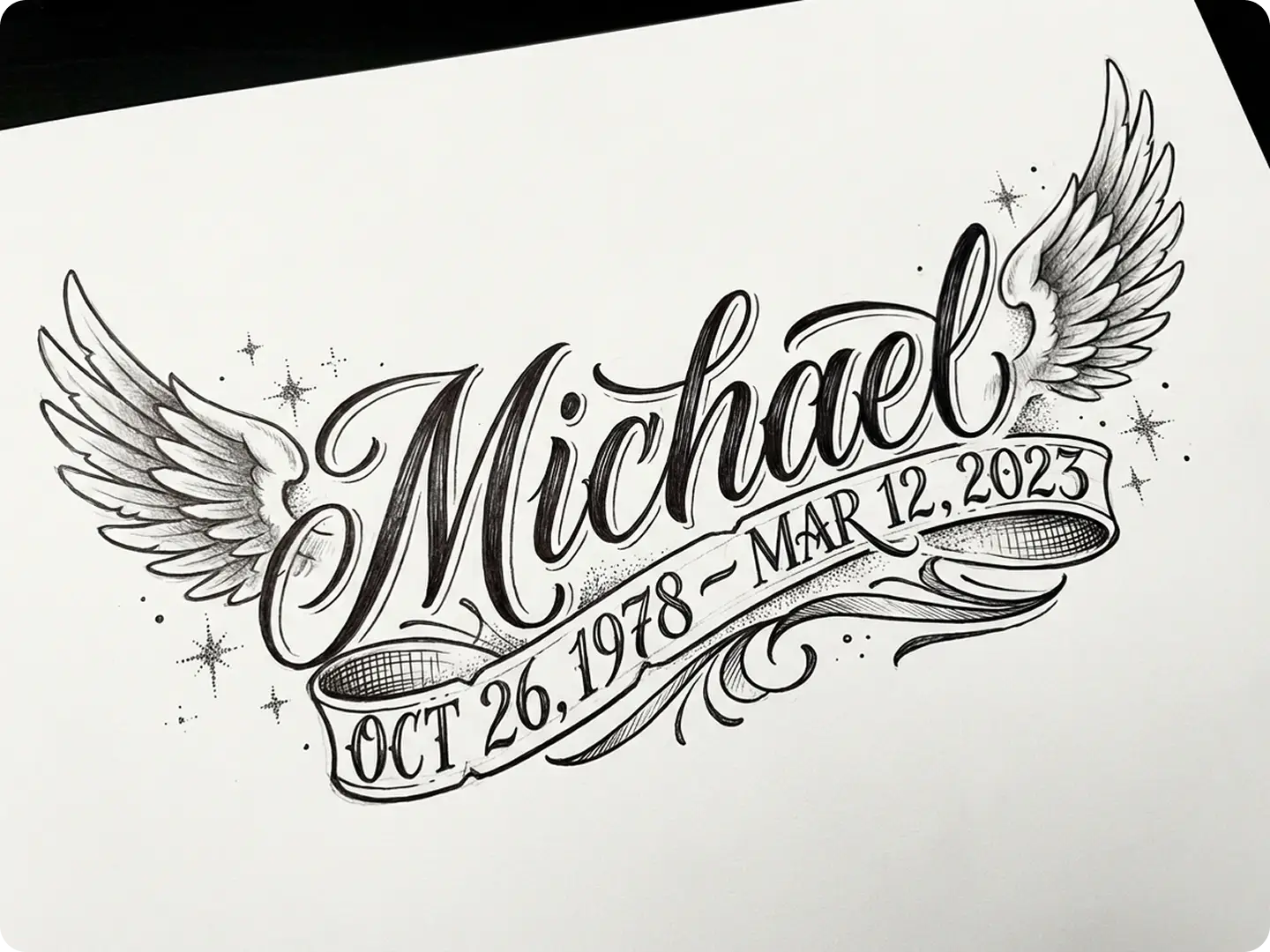 Memorial name tattoo tribute created with tattoo name generator