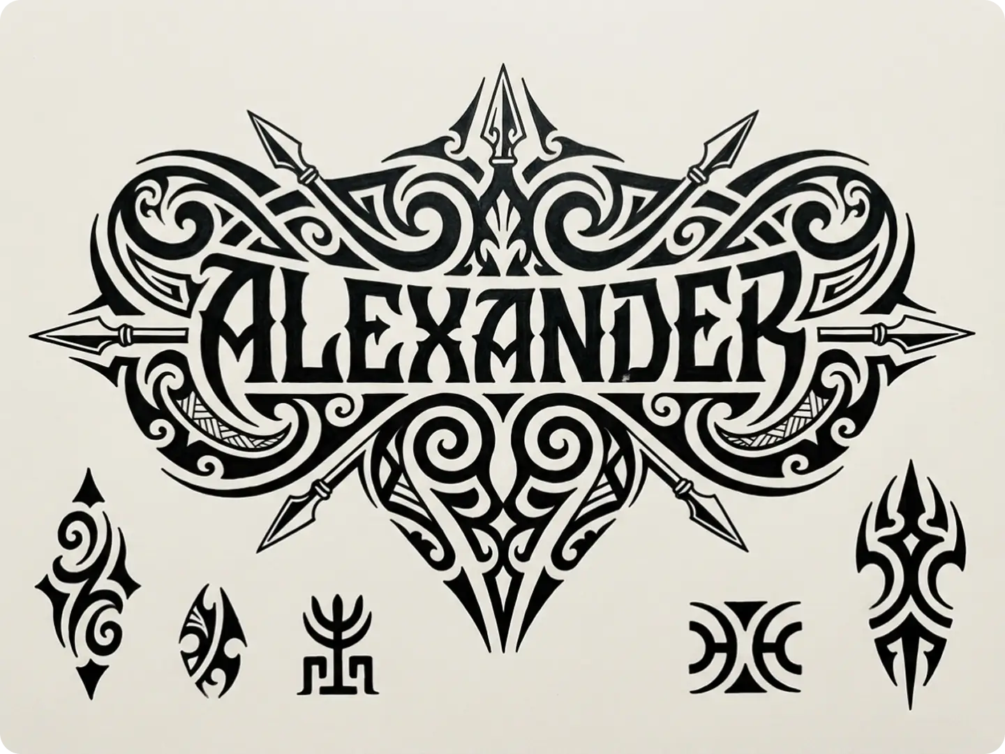 Bold tribal name tattoo created with tattoo name generator