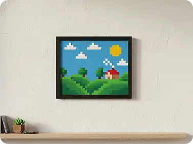Landscape photo converted to vibrant pixel art
