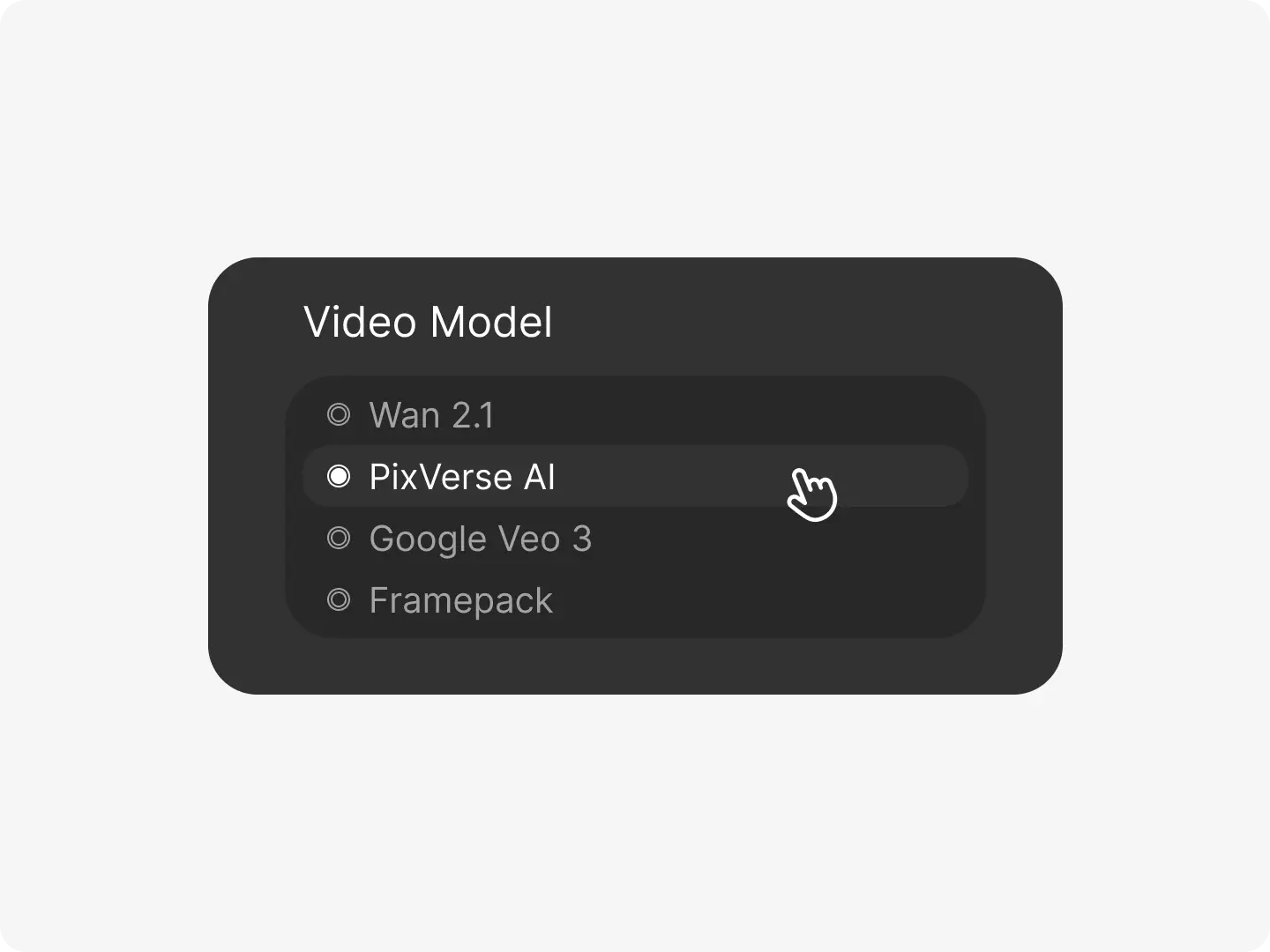 Select PixVerse AI from the model list
