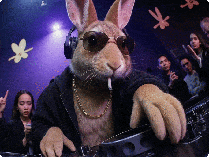 A video shows the rabbit, a DJ, is smoking and dancing